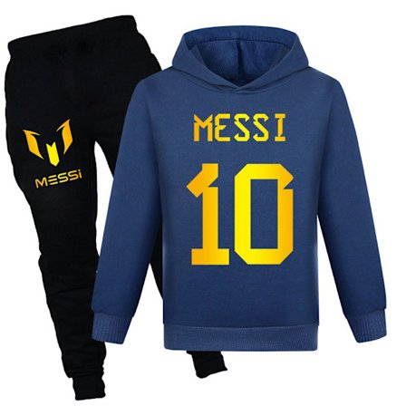 Barne Messi Fotball Genser Treningsdress Sett Genser Topper+Bukser Marineblå