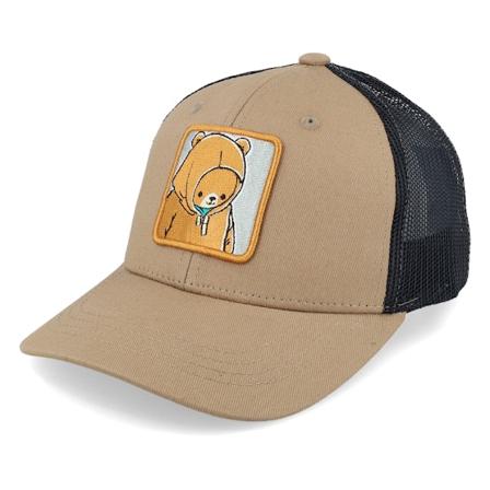 Kiddo Cap - Beige trucker Cap - Kids Smiling Teddy Patch Caramel/Black Trucker @ Hatstore