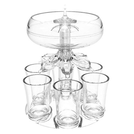6 Shot Drikkevare Dispenser Fødevaregodkendt Brudsikkert Akryl med 6 Kopper til Hjemmebar Festtilbehør