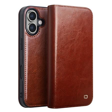 Qialino Læderpung Etui iPhone 16 Brun