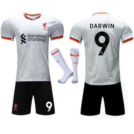 2024-2025 Liverpool borta barn vuxen fotbollströja kit med strumpor No.9 DARWIN 28