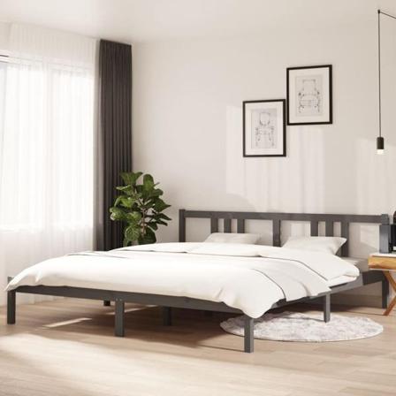 Vidaxl Sängram Grå Massivt Trä 180x200 Cm Grå