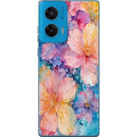 Kompatibelt Mobildeksel til Motorola Motorola G96 Akvarellmaling med store blomster i rosa, blå og gule toner i en myk kunstnerisk stil.