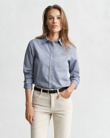GANT Damen Regular Fit Popeline Bluse mit Streifen (42) Blau