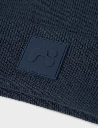 name it Nmnmalik Knit Beanie Badge1 - Navy - 47-49