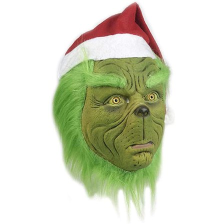 Grinchen Full Head Latex Maske med Parykk Santa Hat Monster Cospla