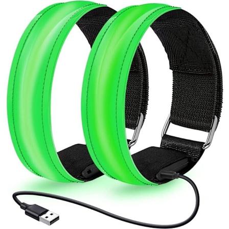 2 stk. Genopladelige LED Lysende Armbånd, Blinkende LED Løb Reflekterende Armbånd