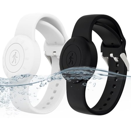 2-pak IPX8 Vandtæt Børne AirTag Armbånd, Silikone Etui Kompatibel med Apple AirTag Holder, Anti-tabt GPS Tracker Armbånd (Sort, Hvid)