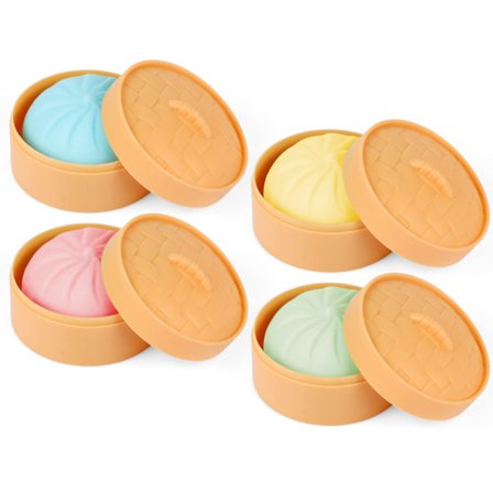 4 stk. Dumpling Stressbolde med Dampskål - Farverige Klemme Sensorisk Legetøj til Angstlindring, Strækbart Dej Fidget Legetøj til Skrivebord