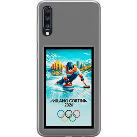 Yhteensopiva Puhelinkuori Samsung Galaxy A70 Jääkiekkoilukuva, jossa pelaajat liikkuvat jäällä, Milano Cortina 2026, Milanin maamerkit ja olympialaist