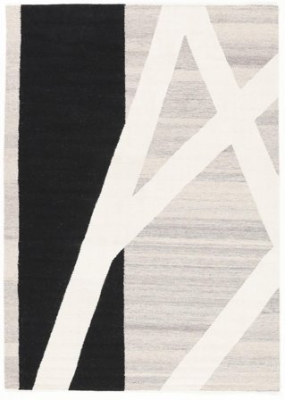 Wool Rug Abstract Construction Natural White/Black Small Oeko-Tex