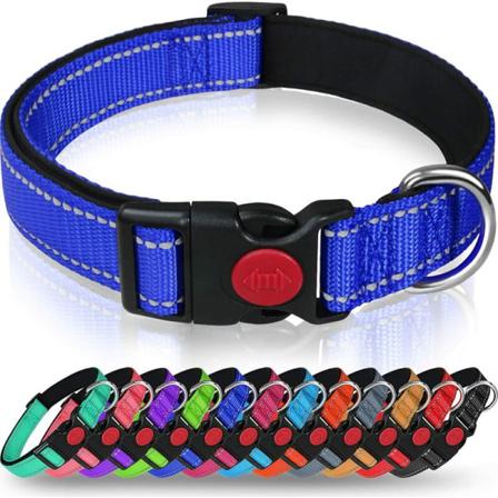 Hundhalsband, klassiskt justerbart reflekterande nylon med mjukt andningsbart mesh vadderat för små hundar, M, mörkblå