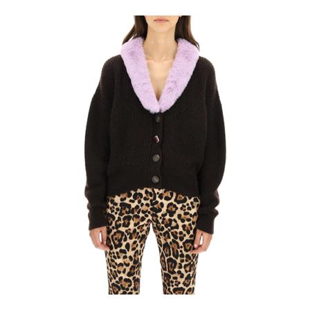 Blumarine, Cardigan with eco-fur Brązowy, Kobieta, Rozmiar: L