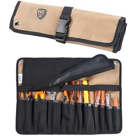 One Piece Verktøysett/Bag/Bags 10 Lommer Verktøyholder Rull Oppbevaringspose Foldbar/Rullbar/Bærbar Ultimate Verktøyrull for Hagearbeid, Elektriker i 