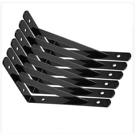 Seinätelineen kannatin, 6 kpl 90 asteen teräksisiä kolmiokannattimia, hyllyn kannattimet 200 mm x 120 mm, kulmakannatin 30 kpl ruuveilla ja 