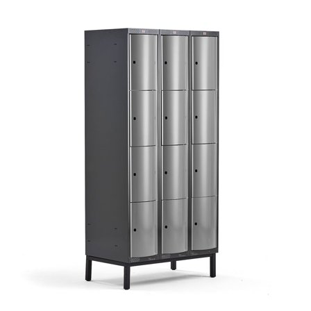 Clothes locker CURVE, leg frame, 3 x 4 doors, 1940x900x550 mm, grey