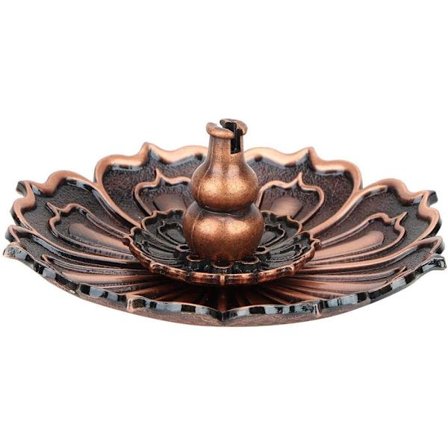 Stick Incense Holder, Mini Lotus Stick Incense Burner Base med blomformad konst och klassisk ugnsdekoration (röd brons)
