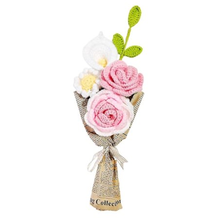 Kunstig Blomsterbuket Strikket Uld Hjemmedekoration 39cm