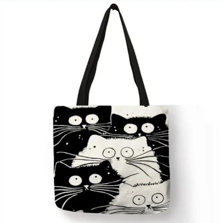 Andeiltech Canvas Tote Bag for Women Aesthetic Cute Cat Shopping Grocery Reusable School with Inner Zipper Girl Gift