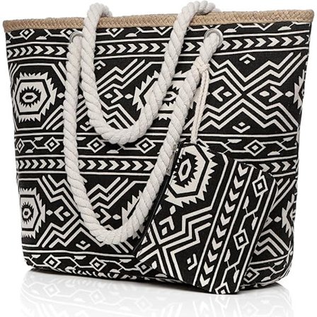 Stor strandtaske med lynlås, vandtæt badetaske, sort