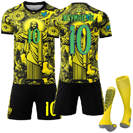 2025-2026 Brasil Kortarmet Fotballdrakt Barn Voksen Med Sokker No.10 Neymar