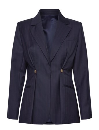Illiana Fitted Button Detailed Wool Blend Blazer Navy Malina