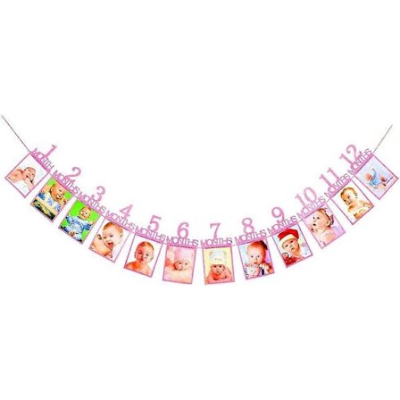 Dekoration för trädgården 1 årsdag Fotobanner för nyfödda till 12 månader, Flicka Pojke Första födelsedagsfest Dekoration, Månadsvis Girlang (Pi