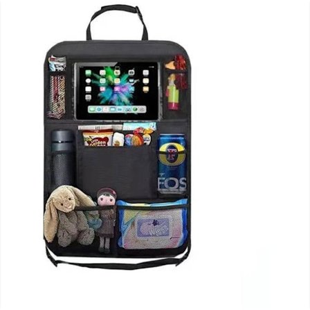 Bilstolorganisator for barn, bilsetebeskytter med lommer, biloppbevaring med gjennomsiktige lommer, for 10,5" iPad-nettbrett, leketøyflaske 