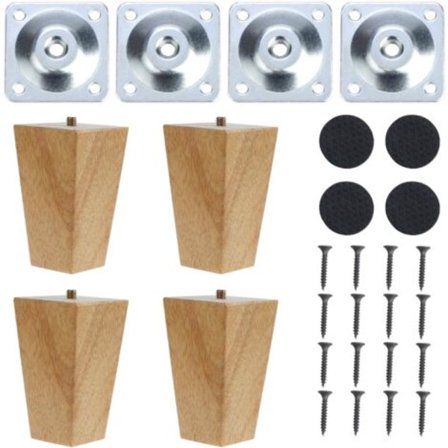 Set med 4 möbelben i massivt trä, fyrkantiga avsmalnande ben för möbler, skåp, ottoman, soffa, byrå