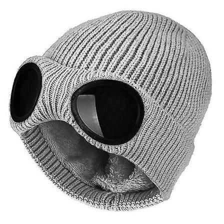 Unisex Vinter Varm Strikket Ull Tykk Lue Briller Lue C