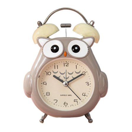 Lasten herätyskello söpö piirretty pöllö soittoääni herätyskello ei tikuta pöytäkello yövalo - Harmaa