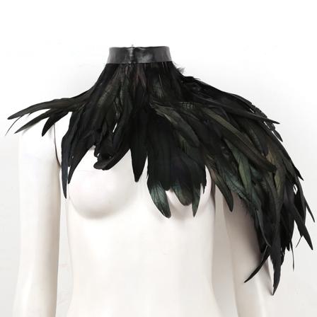 Aikuisten punk goottilainen viitta aito musta höyhenen kohautus olkapäiden huivi, yksi olkaviitta, siivet, kaulapanta juhliin Halloween-rave-asu Black