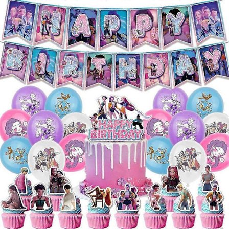 Kpop Demon Hunters -syntymäpäiväjuhlasetti - banneri, kakunkoriste ja ilmapalloja lapsille, anime-teema