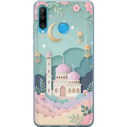 Kompatibel Mobilcover til Huawei P30 lite Håndtegnet rejseinspireret mønster med verdenskort, fly, hjerter og vintage eventyrstema