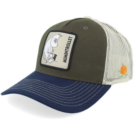 SQRTN - Blå trucker Keps - Moomin Patch Olive/Navy/Beige Trucker @ Hatstore