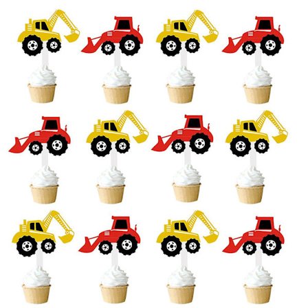 48 stk. Kagepynt Konstruktion Lastbil Gravemaskine Toppers Frugt Picks Kage Picks Dessert Toppers