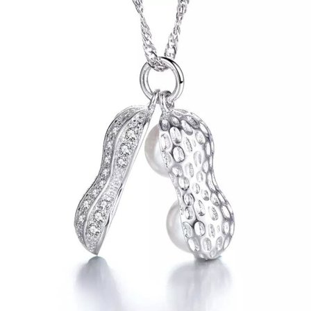 Peanut necklace - silver color with imitation pearls