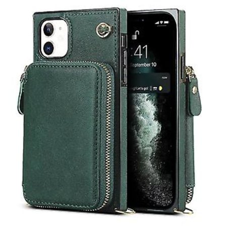 Plånboksfunktion Telefonfodral För Iphone 11 Med Kortfack Axelrem Kvinna (Grön)