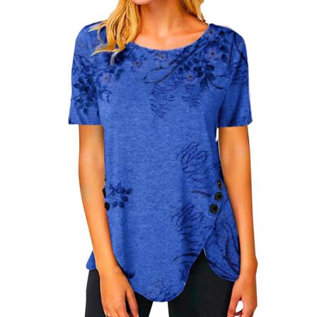 Print T-shirt För Kvinnor Med Blad Tryckt T-shirt