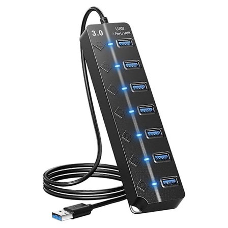 7 Port USB Hub Splitter Multi Hub USB 3.0 Adapter USB Multiple Porte Strømadapter med Strømafbryder