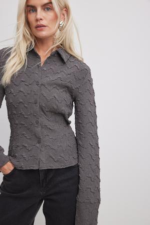 NA-KD Chemise ajustée structurée à manches longues - Chemises - Gris - EU 38