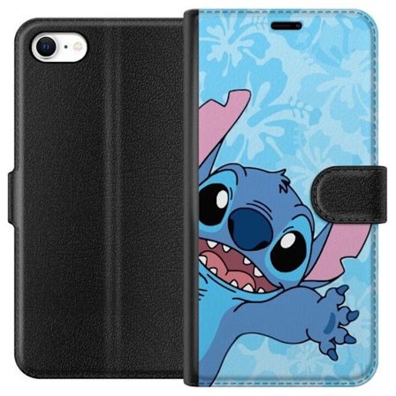 Kompatibelt Lommeboketui til Apple iPhone 6 Leken illustrasjon av Stitch som strekker seg mot kameraet på lyseblå blomstret bakgrunn