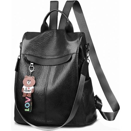 Reppu, Naisten reppu, Varkaudenesto vedenpitävä reppu, Nahkareppu, Tyttöjen reppu, Mukana karhukoukku, 15L, 12 tuumaa, Musta