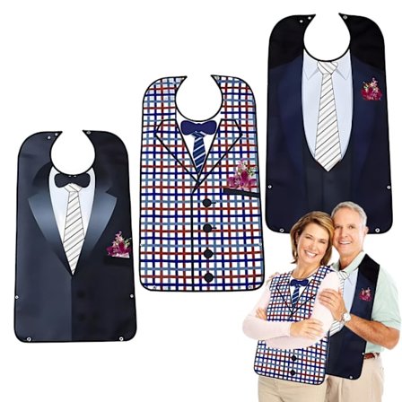 Sett med 3 voksen-smekker, gjenbrukbare vanntette smekker for eldre, med trykknapper, flekkbeskyttelse, for menn, kvinner, eldre og funksjonshemmede