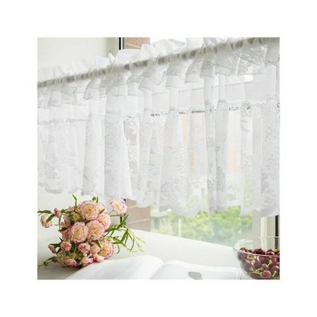 Blomsterblonde gjennomsiktige gardiner med stanglomme for soverom kjøkken korte gardiner lengde 59 x 17,7 tommer 1 pakke hvite gardinpaneler