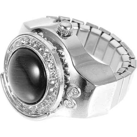 Fingerur Ringur Vintage Metal Unisex Quartzur Ring Flip Cover Ringur Finger til Kvinder Elastiske sorte urringe