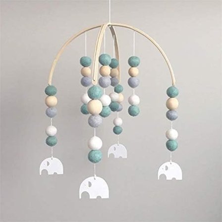 Baby Seng Mobile Vindklokke Rasle Legetøj, Nyfødt Vugge Hængende Seng Klokke, Træ Ornament Gave til Baby Piger eller Drenge (Grøn + Elefant Vedhæng)