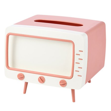 för Creative TV Tissue Box Desktop Pappershållare Dispenser Förvaringsservett för Case Organizer med Mobiltelefonhållare för Home Hotel