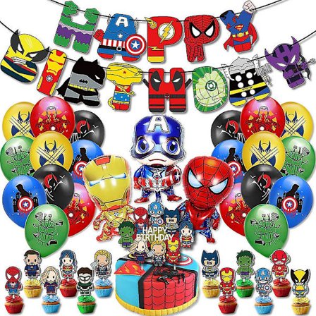 Spider-Man Iron Man Tegneserie Superhelt Tema Bursdagsdekorasjon Ballonger Banner Cupcake Kake Topper Sett Festutstyr G