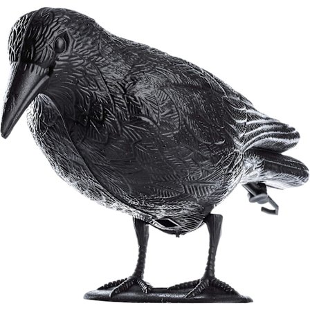 Sort plastik ravn, 39 x 24 cm, dueafvisende med hængekrog, fugleskræmmer til haven med stander, effektiv fugleafskrækkende middel til altan